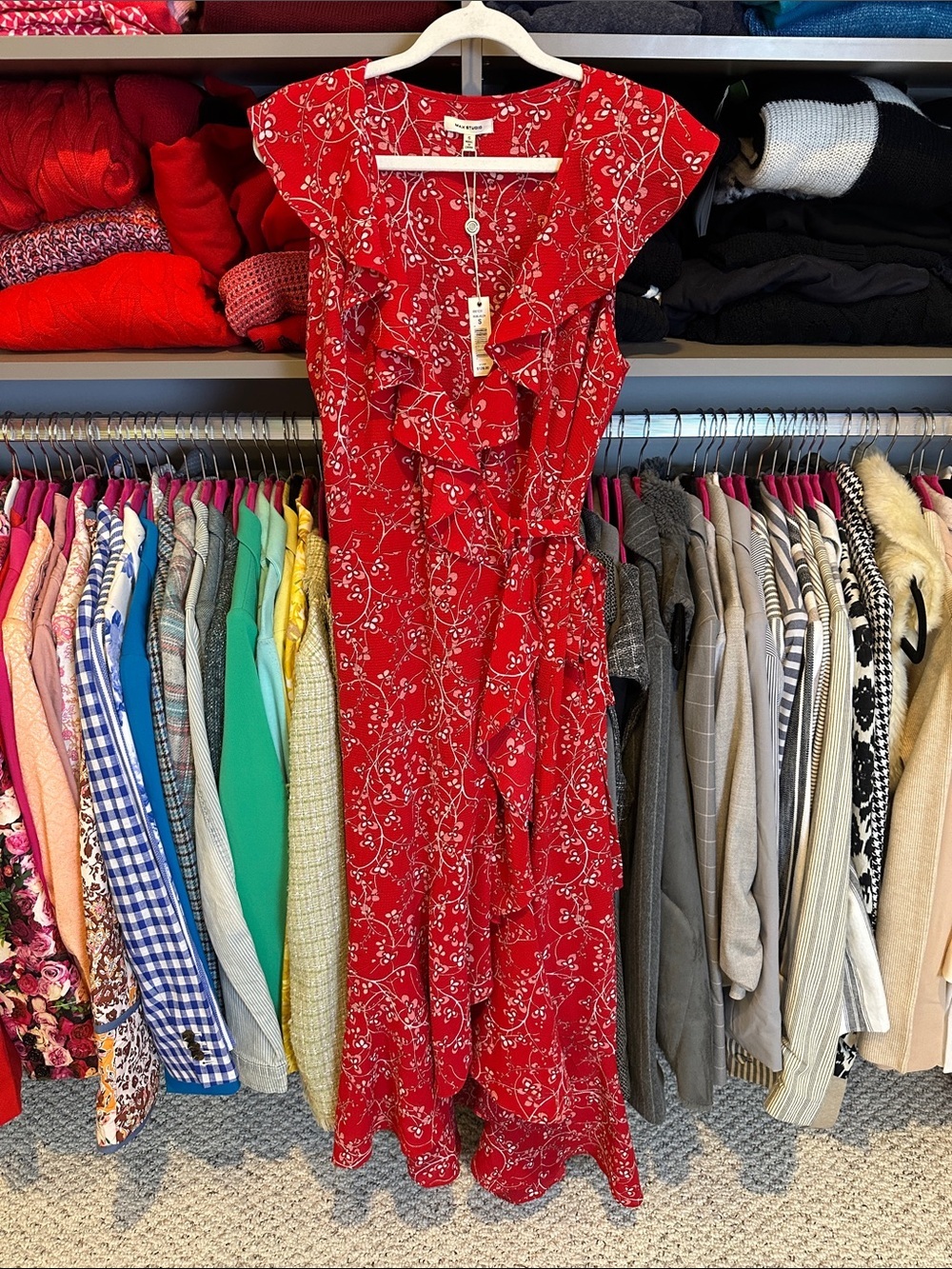 Max Studio red/pink floral sleeveless v neck maxi wrap dress size S NWT